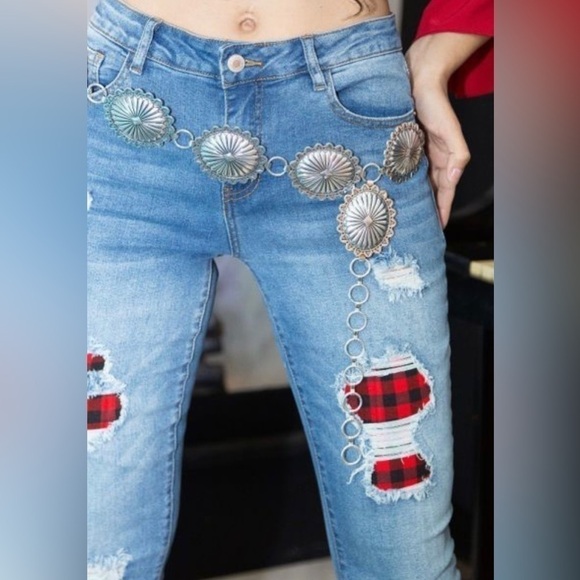 L&B DENIM SKINNY JEANS W BUFFALO PLAID PATCHES-NWT - Picture 5 of 5